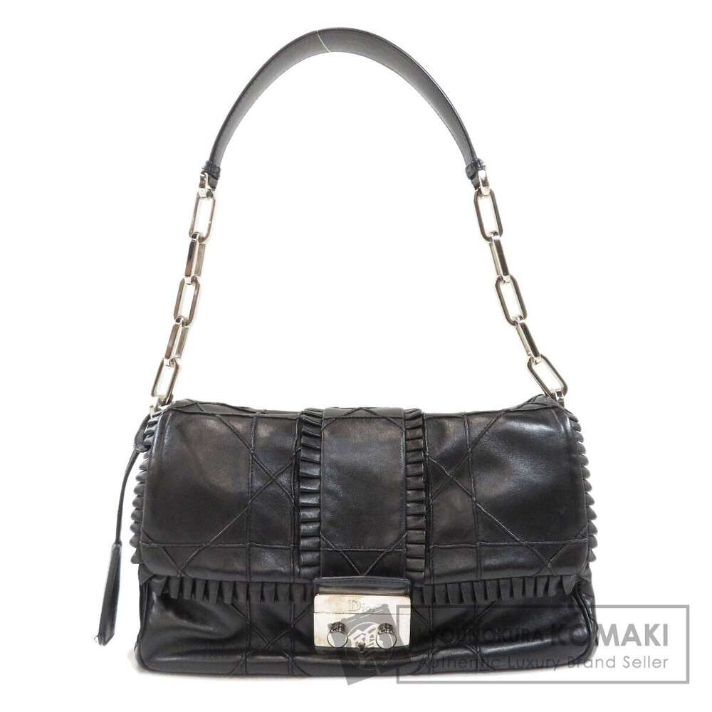 Christian Dior Lock Ruffle Shoulder Bag black leathe